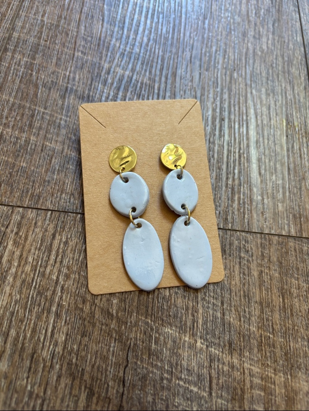 Handmade Polymer Clay Light Blue & Gold Drop Earrings - Women’s Earrings